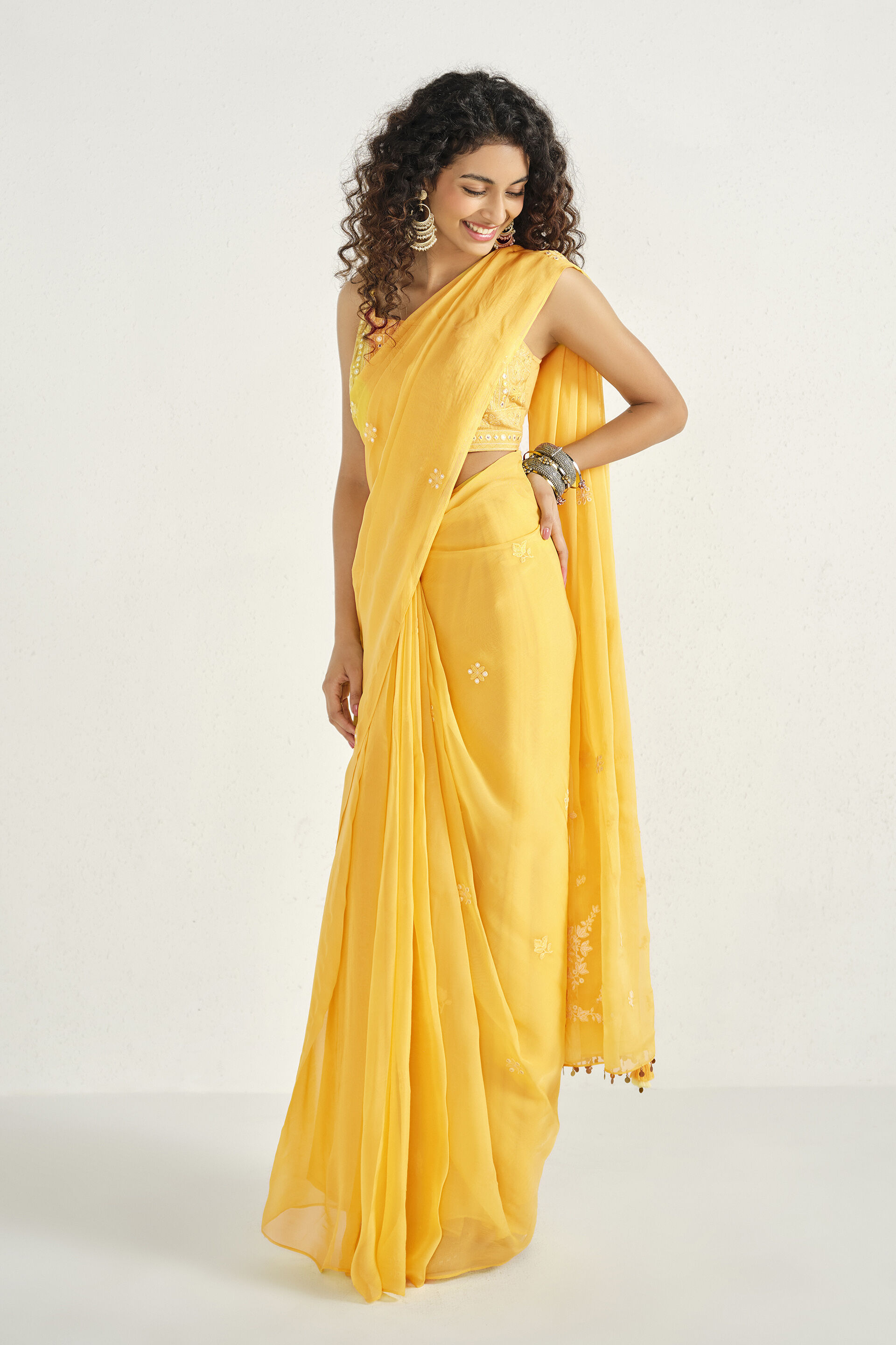 Lemon Glow Embroidered Saree